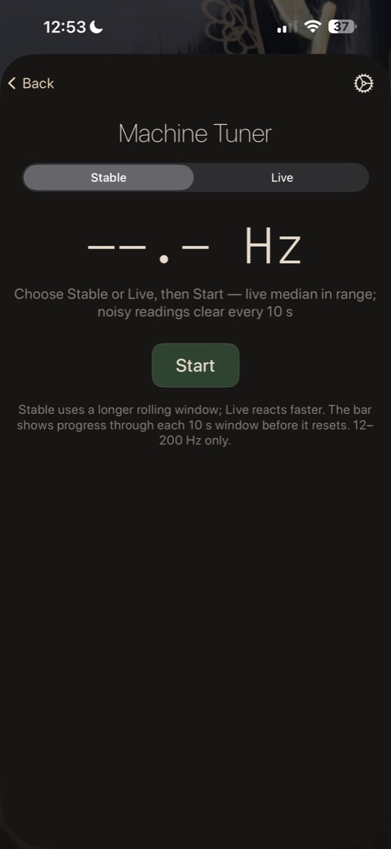 Ink Weasel Machine Tuner — coil Hz detection with Stable and Live modes